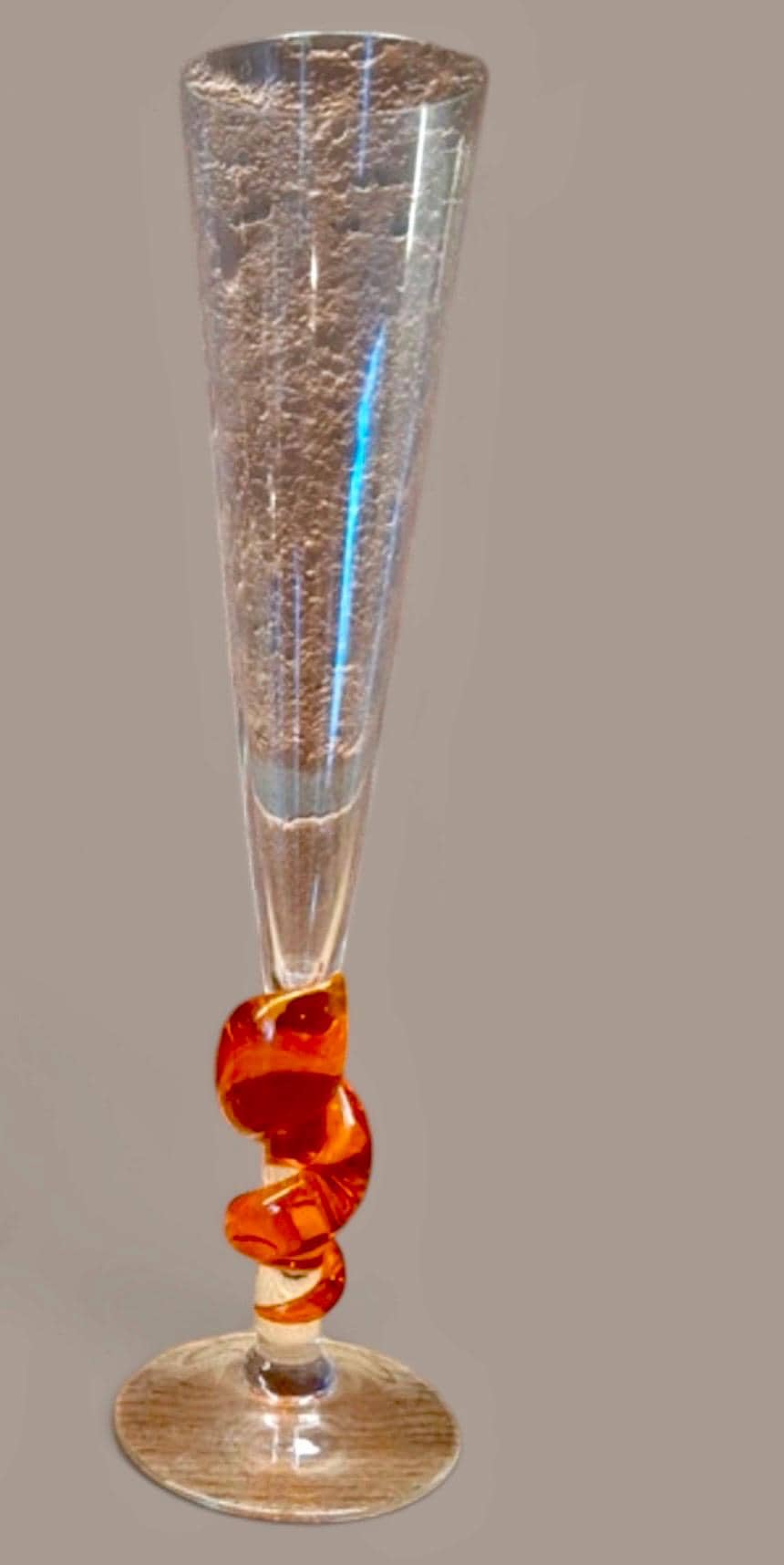 Carlo Moretti Murano Glass Champagne Flute, Hand Engraved, Rare, red