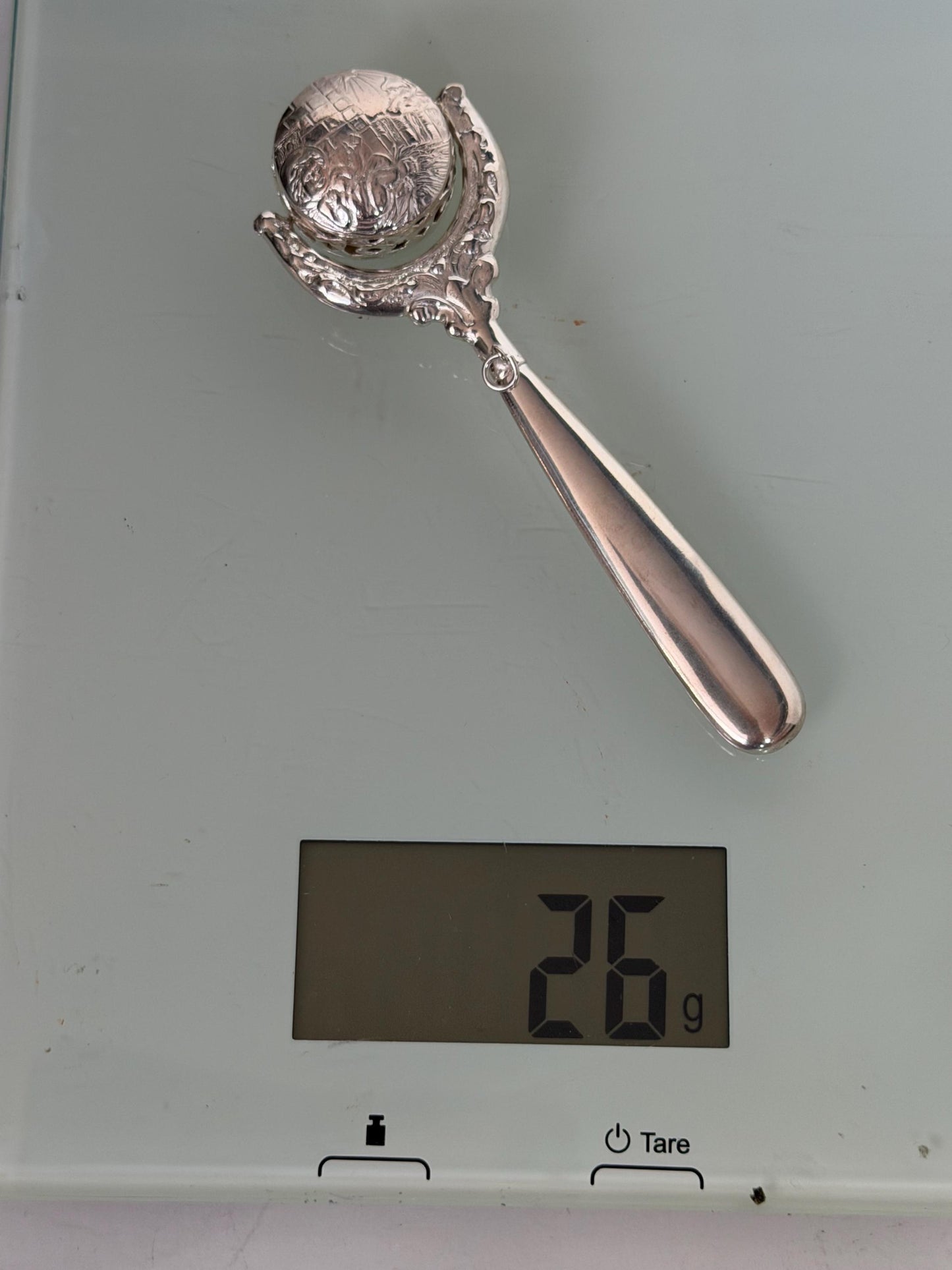 925/1000 sterling silver vintage spanish baby rattle newborn shower christening gift luxury exlusives, christian child is born