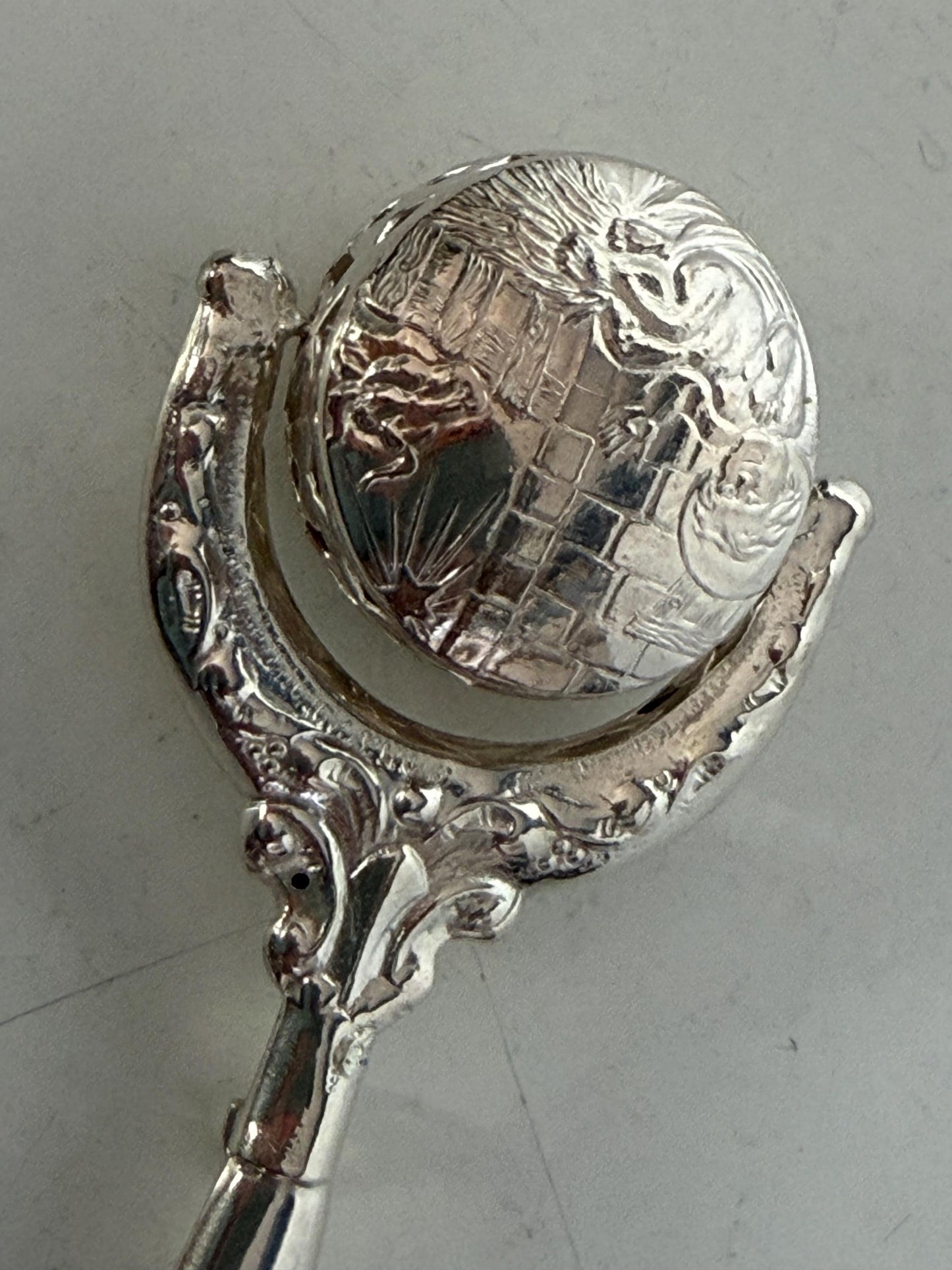 925/1000 sterling silver vintage spanish baby rattle newborn shower christening gift luxury exlusives, christian child is born