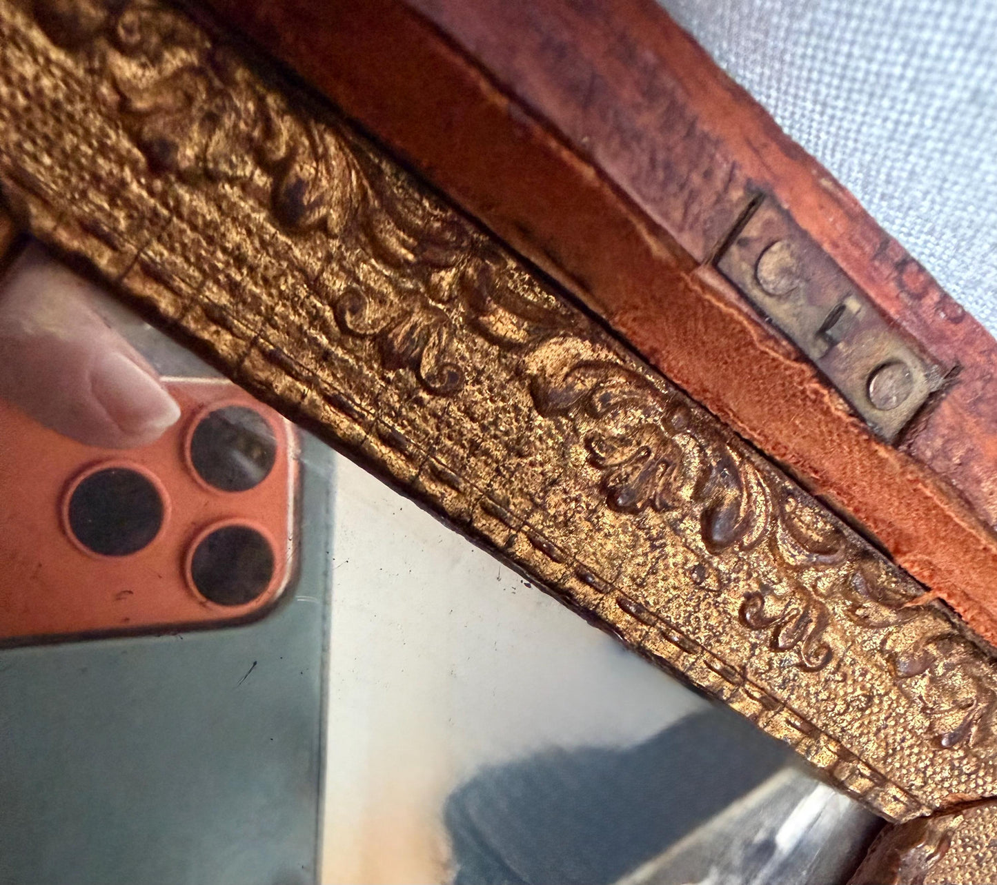 Victorian Walnut Perfume Casket with Brass Wire Inlay and Six Cut Glass Bottles Circa 1850