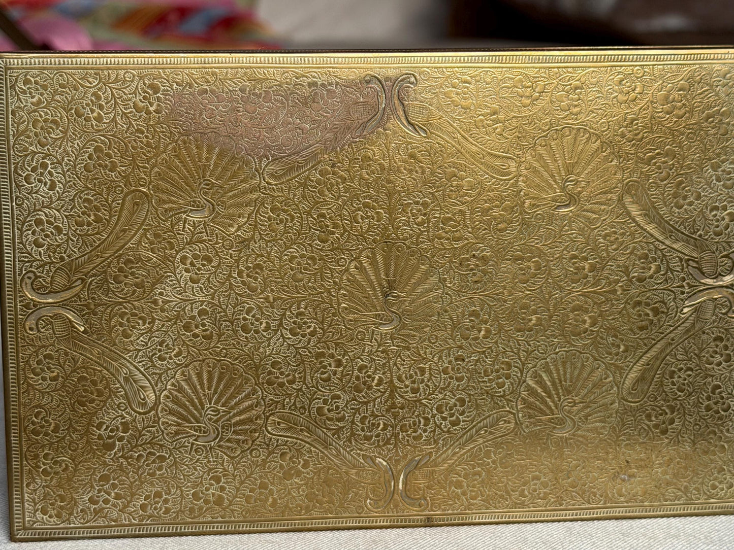 Antique English Brass Bridge Card Box Etched Floral Decoration c.1900–1925.