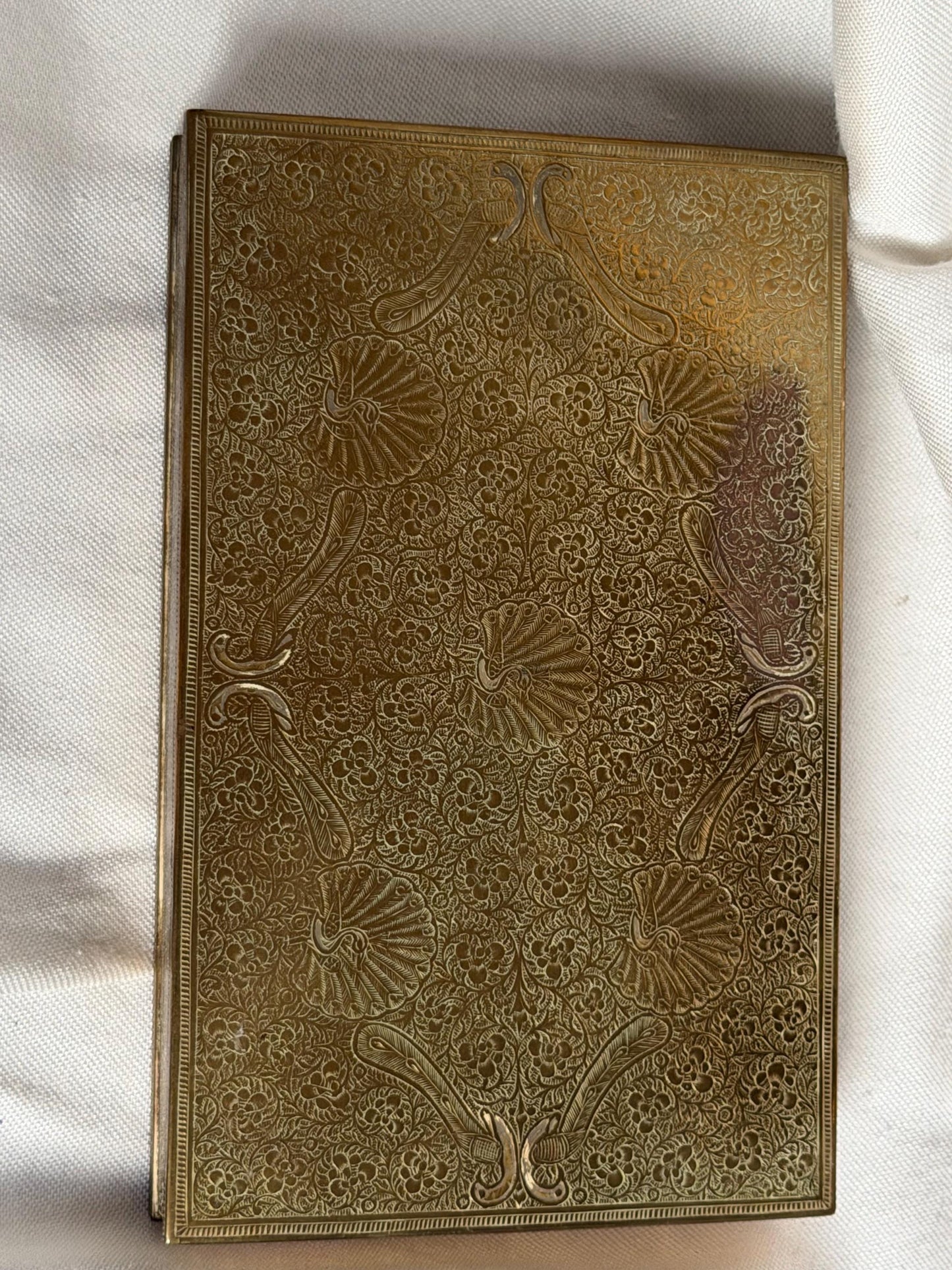 Antique English Brass Bridge Card Box Etched Floral Decoration c.1900–1925.