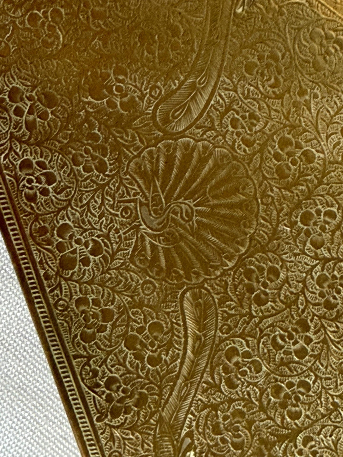 Antique English Brass Bridge Card Box Etched Floral Decoration c.1900–1925.