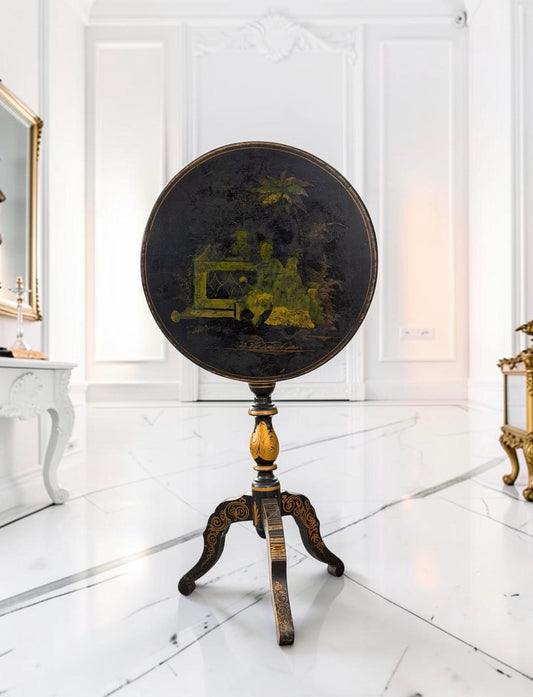 napoleon III tilt top chinoiserie table, 1850-1870, France. French antique sidetable, a beauty