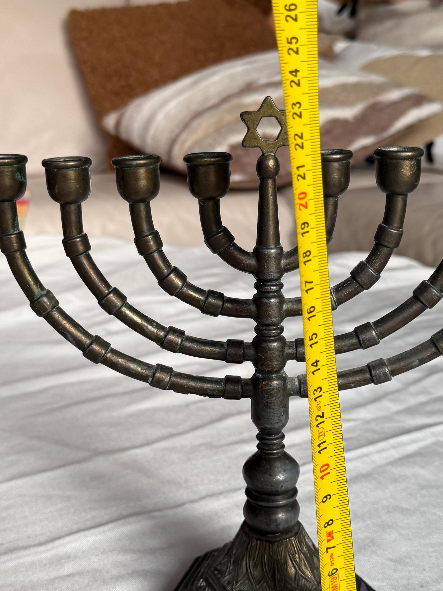 Hanukkah Menorah,  Jewish Candlestick, vintage copper brass antique