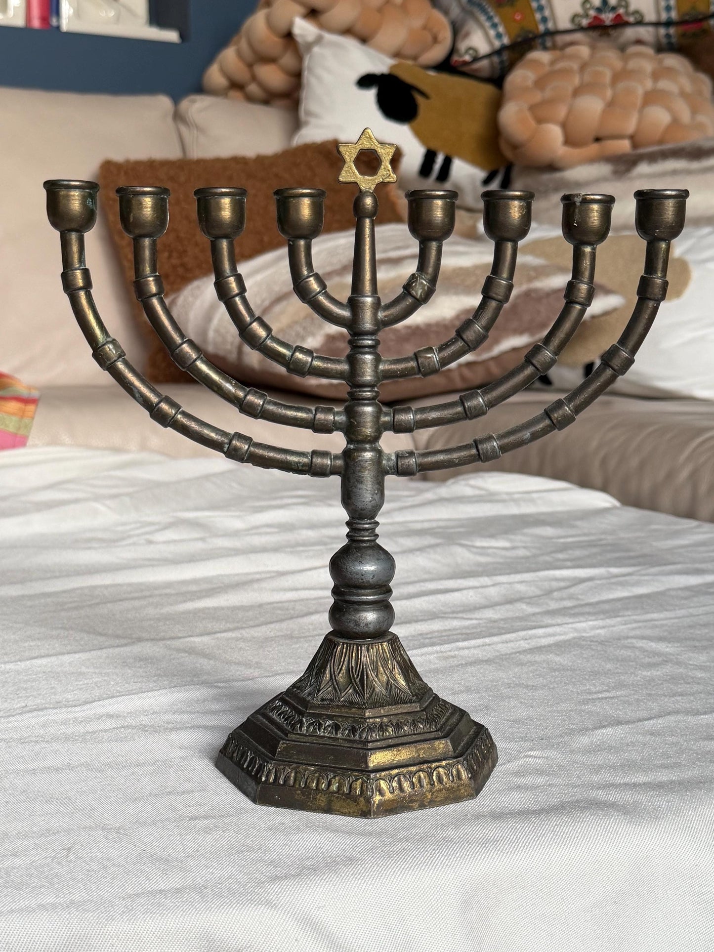 Hanukkah Menorah,  Jewish Candlestick, vintage copper brass antique