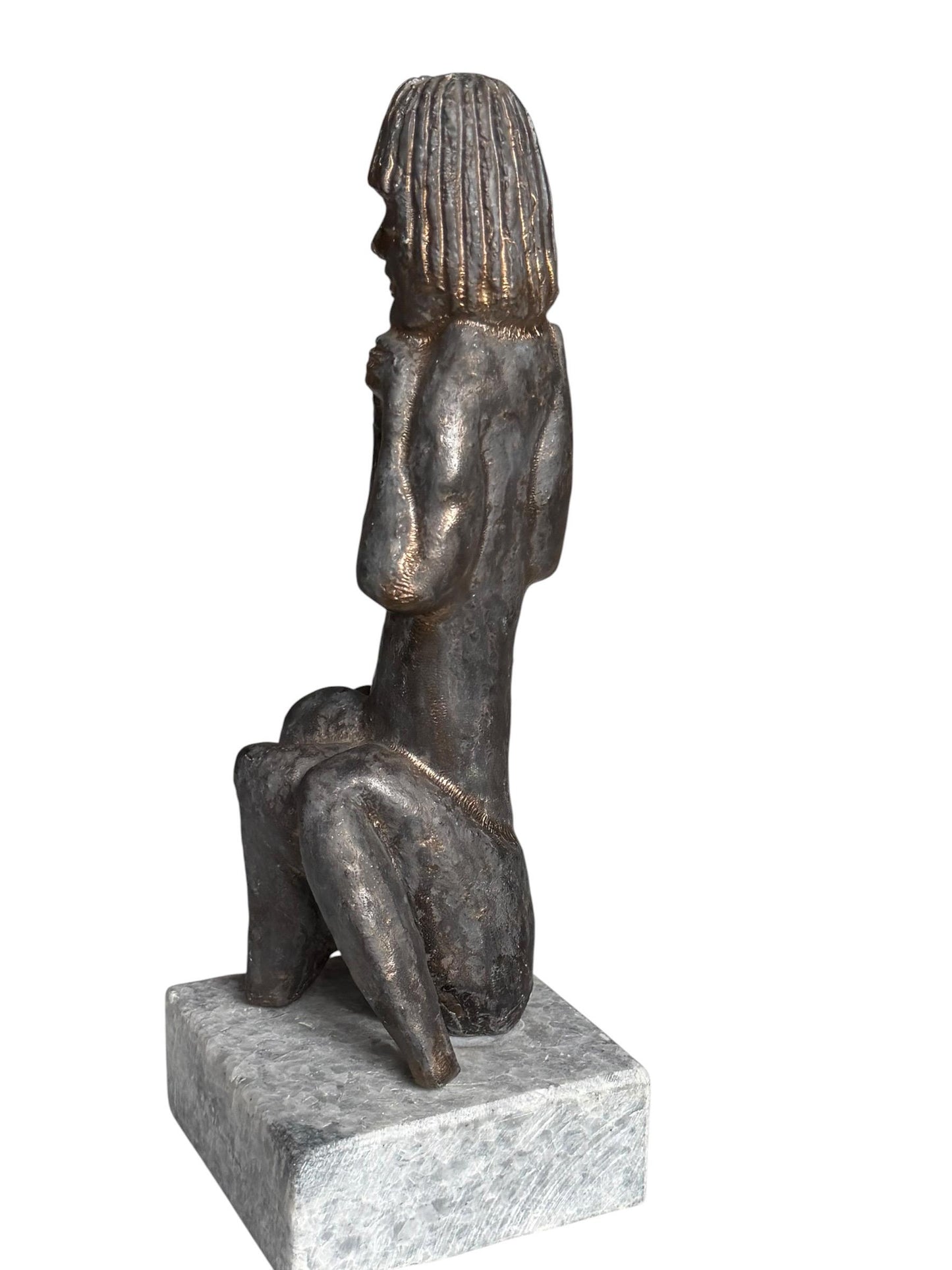 Bronze Janus Mask Figure from unknown Modernist, Sculpture, bronze patinated copper on Marble Base midcentury modern 26 cm wunderkammer