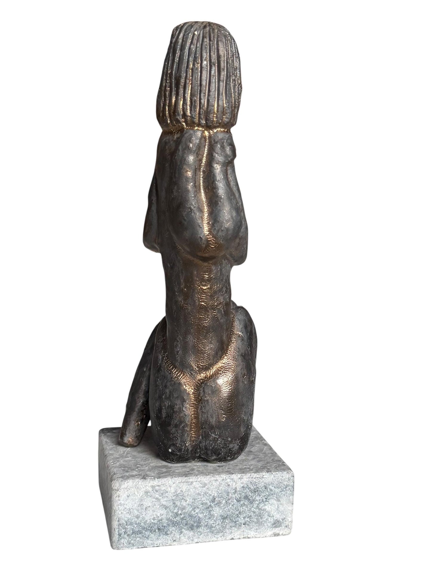 Bronze Janus Mask Figure from unknown Modernist, Sculpture, bronze patinated copper on Marble Base midcentury modern 26 cm wunderkammer