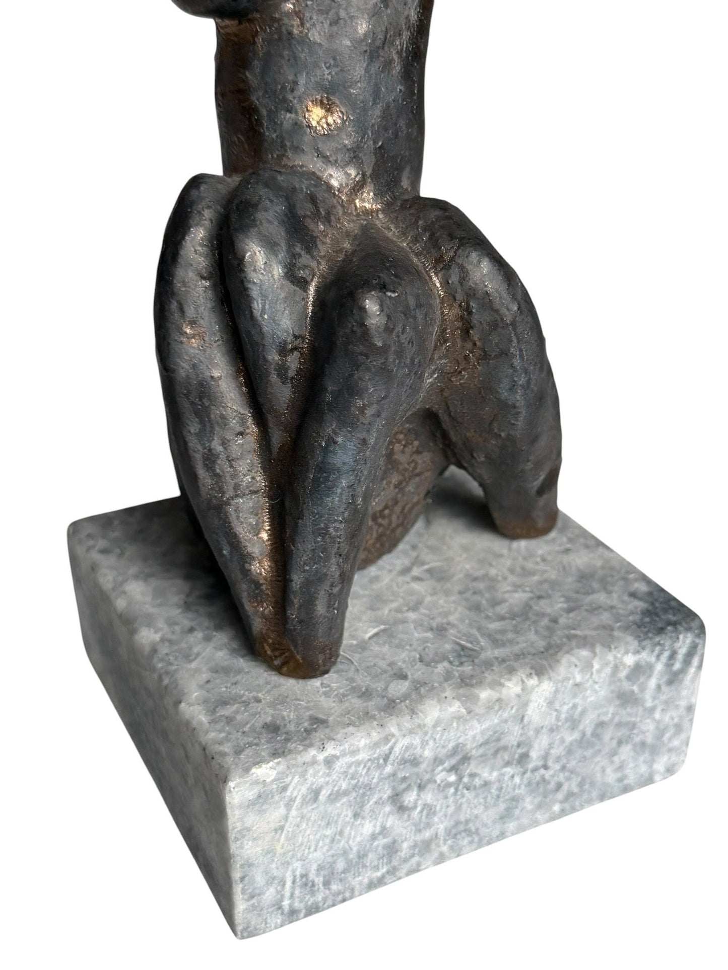 Bronze Janus Mask Figure from unknown Modernist, Sculpture, bronze patinated copper on Marble Base midcentury modern 26 cm wunderkammer