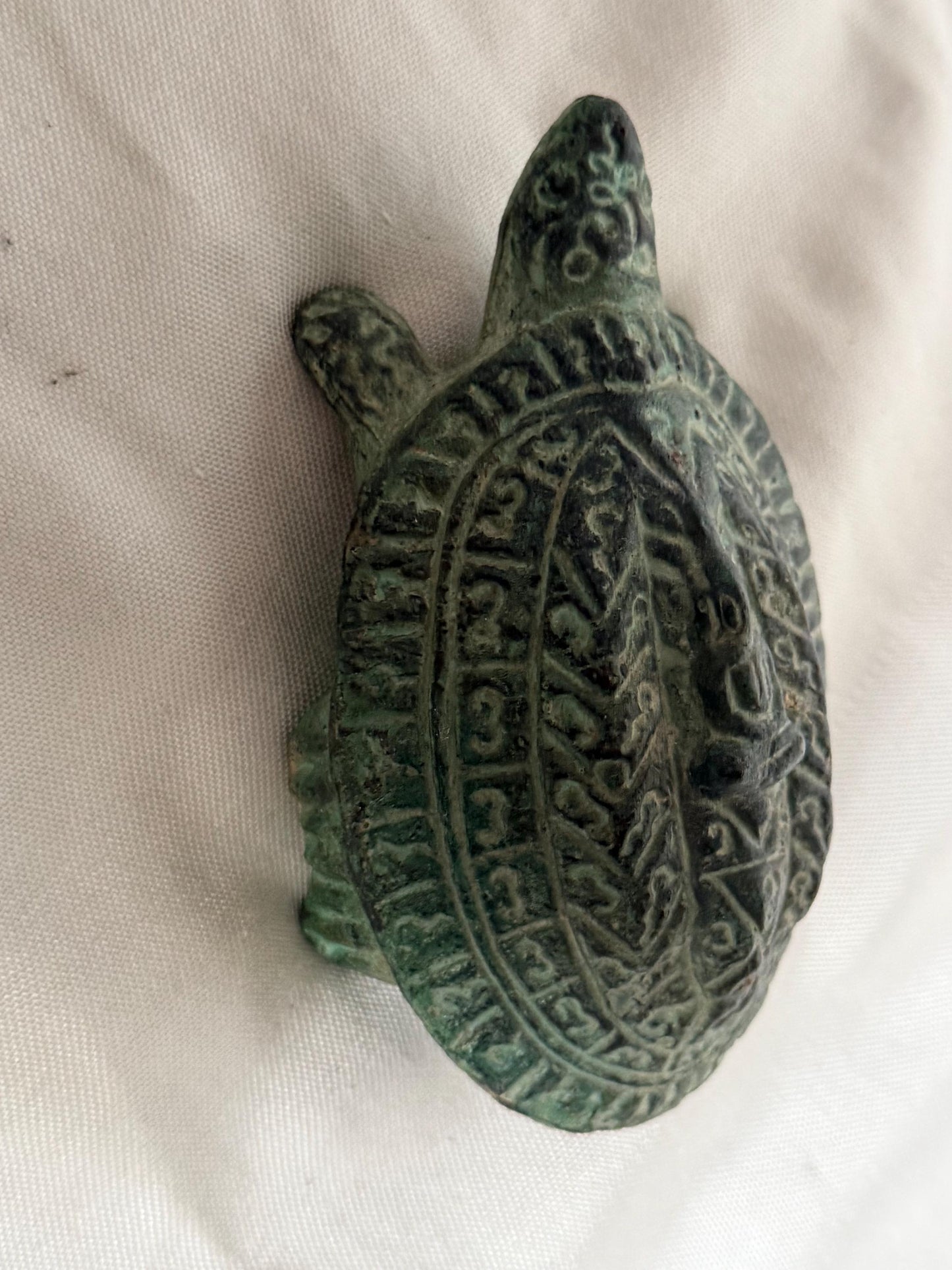 Vintage Tibetan Bronze Turtle with Buddhist Symbols, Traditionally associated with longevity, protection, good fortune, asian & ethnographic