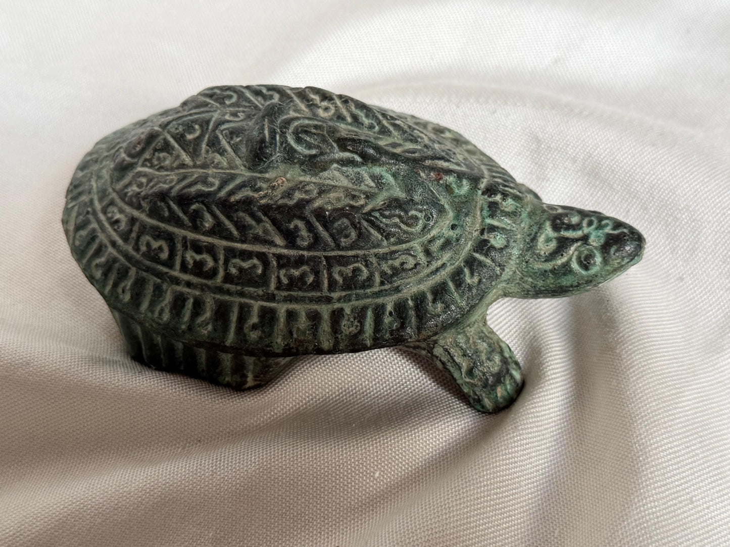 Vintage Tibetan Bronze Turtle with Buddhist Symbols, Traditionally associated with longevity, protection, good fortune, asian & ethnographic