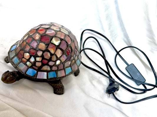 Stained Glass Turtle, called ‘tiffany’ , Table Lamp, Mosaic Glass Shade, vintage mulicoloredausema lights