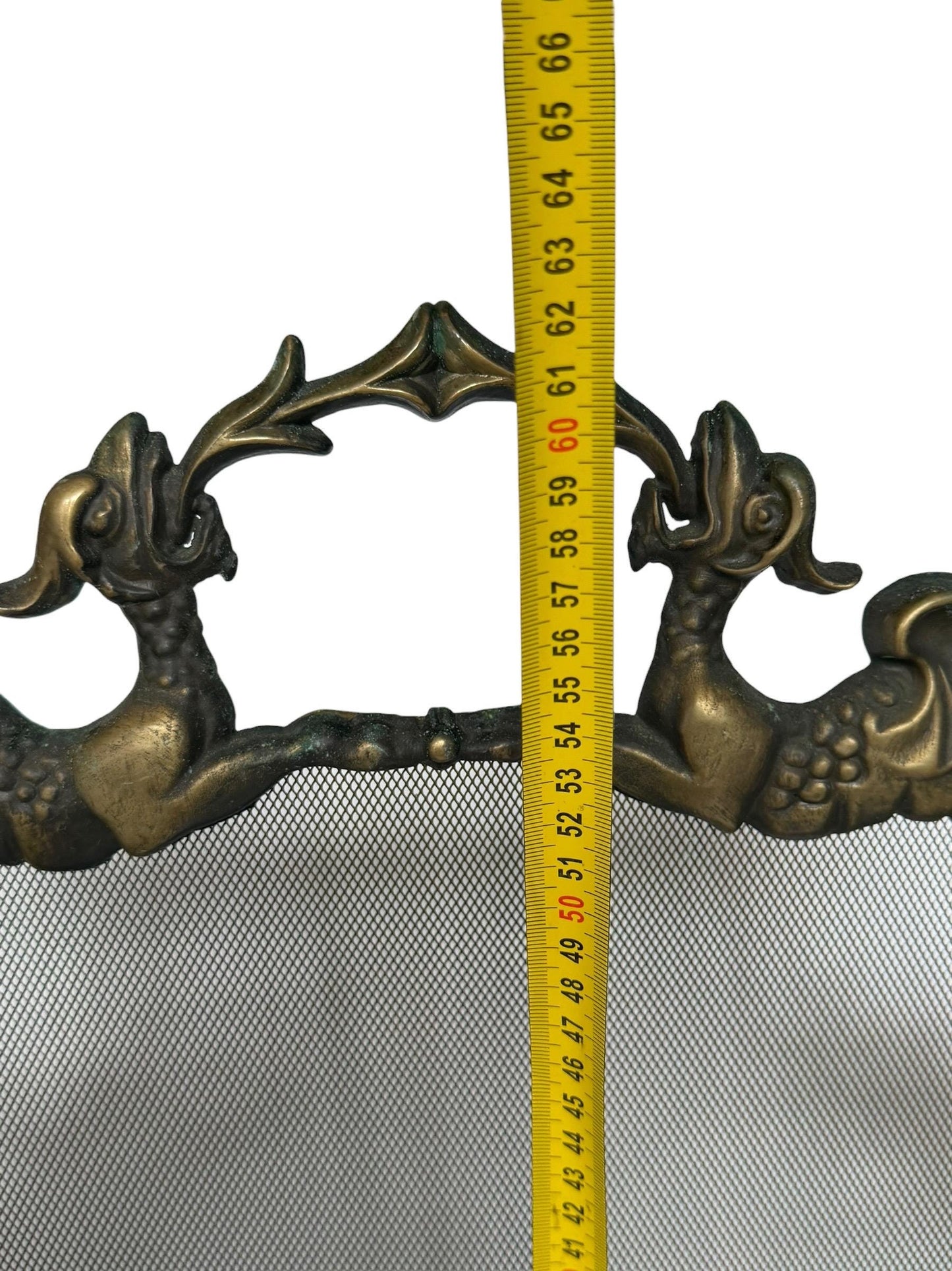 Large Art Nouveau Brass Fireplace Screen with Winged Dragons Griffin Andirons Fire Guard, 2 available furniture