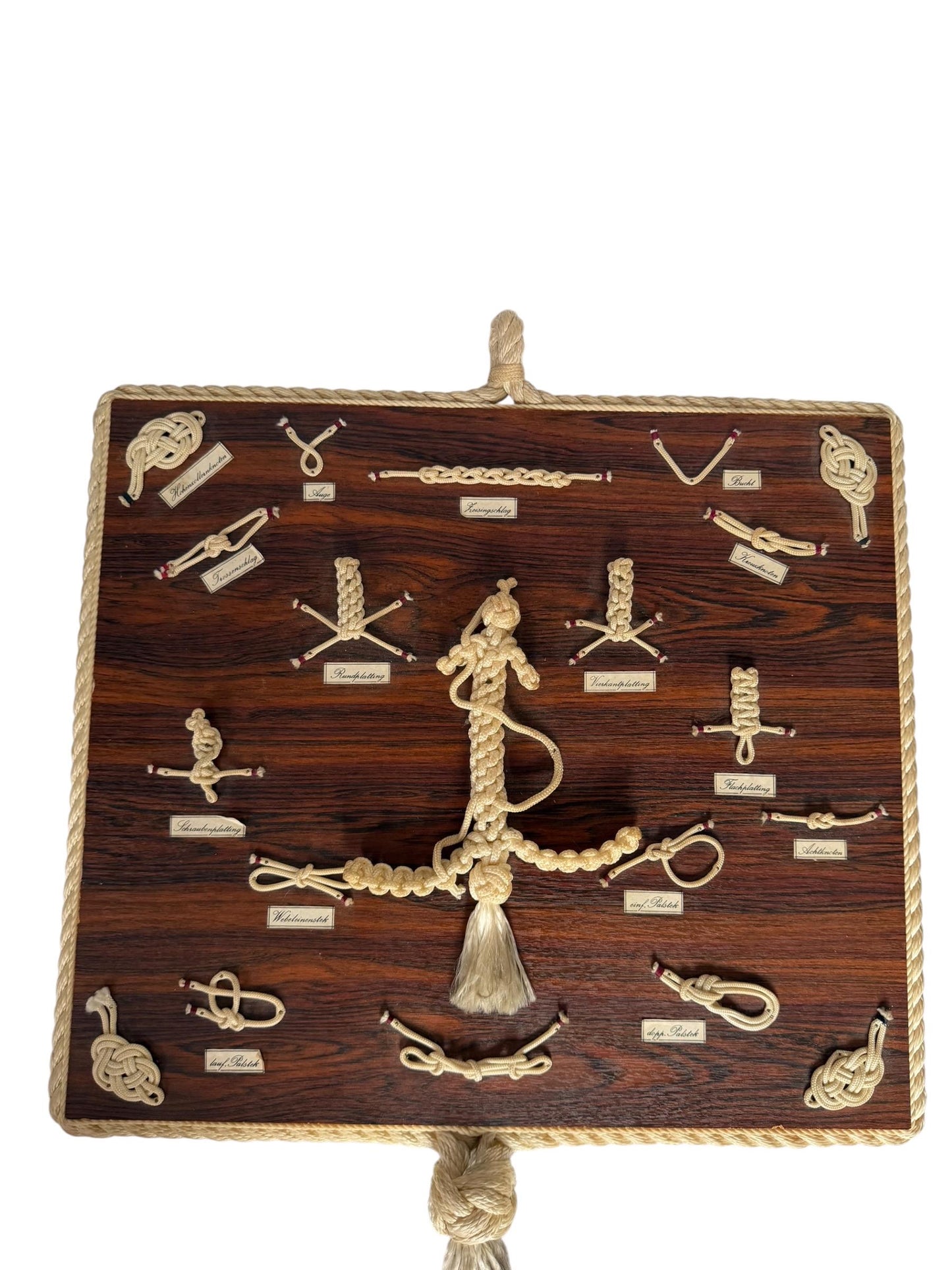 Large  Maritime Knot rope ways of knotting  Display Board. Juist Island, Germany, vintage boat ship deco
