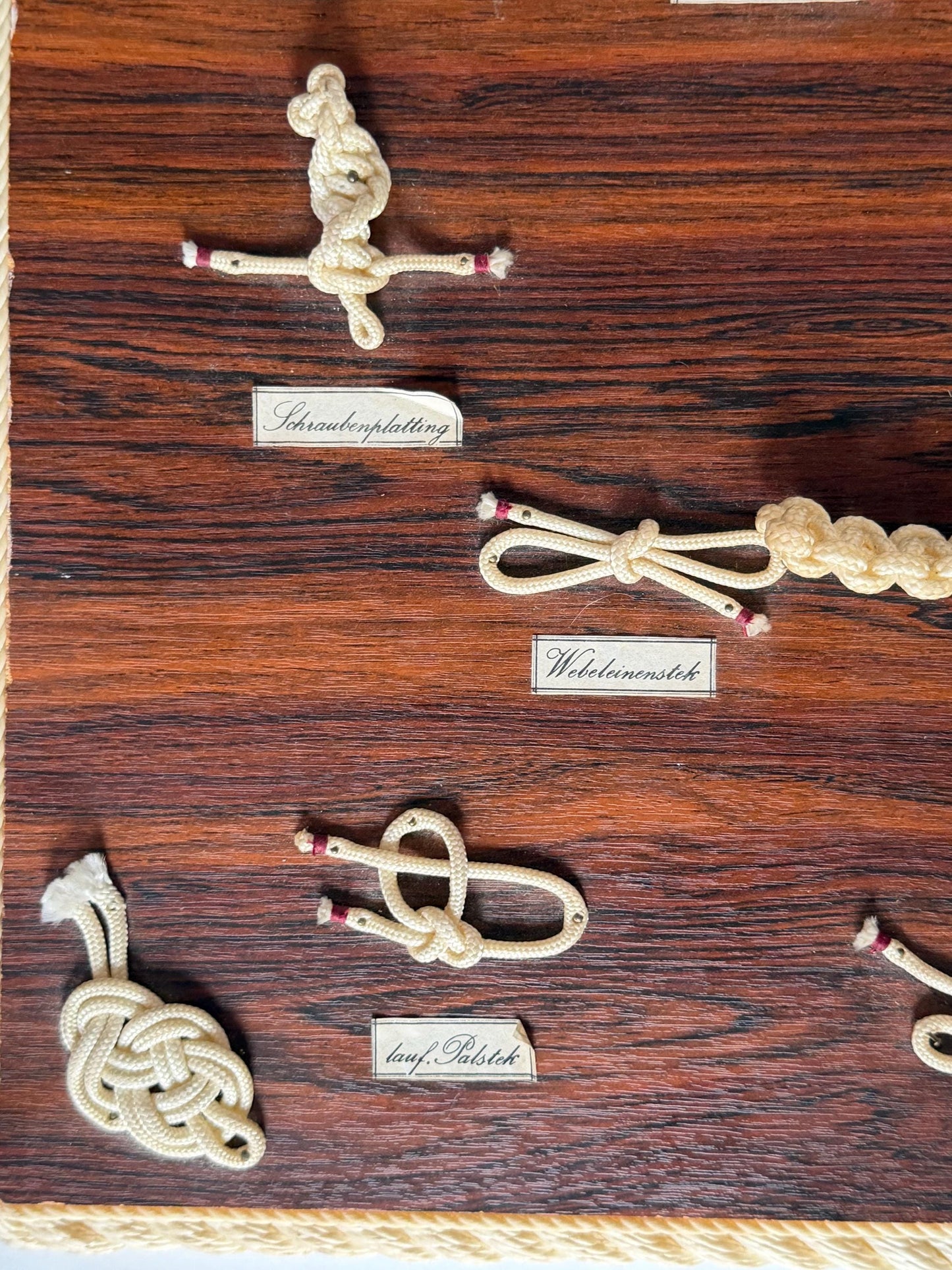 Large  Maritime Knot rope ways of knotting  Display Board. Juist Island, Germany, vintage boat ship deco
