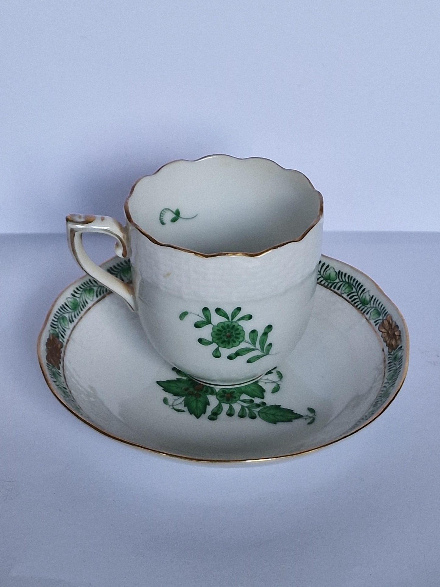 Herend Hungary chocolat presentation dessert coffee dish plus cup saucer Apponyi green Floral Design