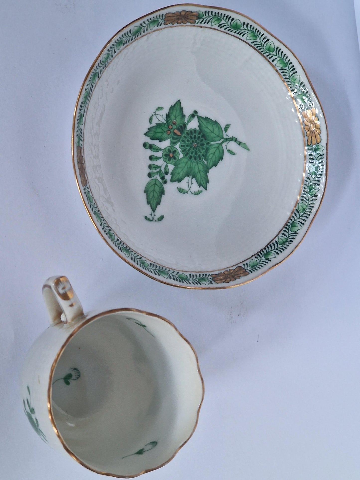 Herend Hungary chocolat presentation dessert coffee dish plus cup saucer Apponyi green Floral Design
