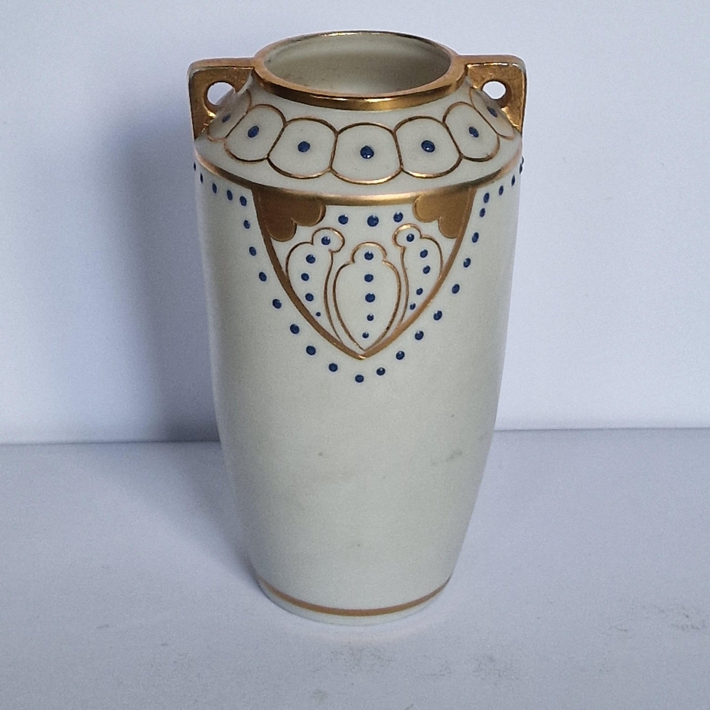 Art deco ensemble vase, jar, pewter and porcelain, dish and quaich