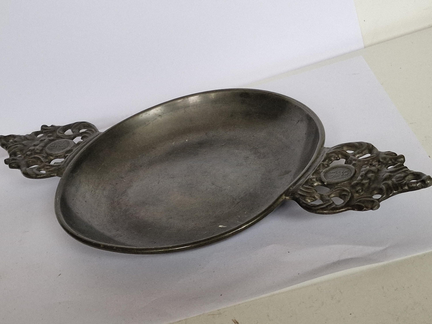 Art deco ensemble vase, jar, pewter and porcelain, dish and quaich