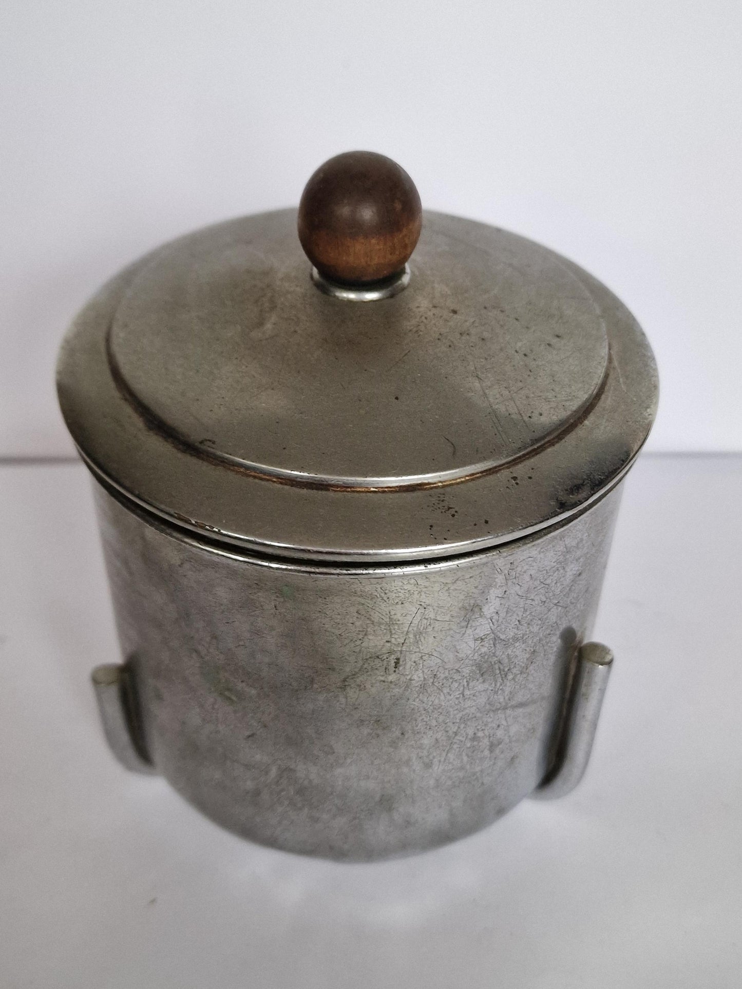Art deco ensemble vase, jar, pewter and porcelain, dish and quaich