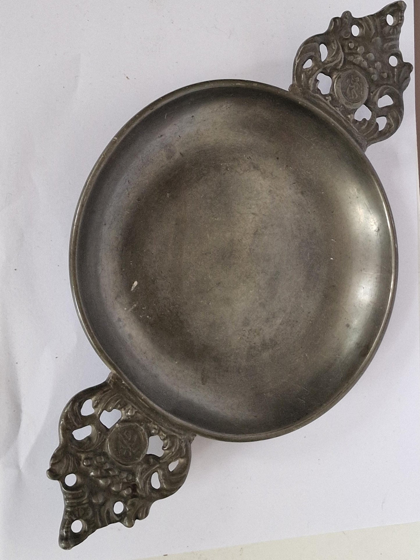 Art deco ensemble vase, jar, pewter and porcelain, dish and quaich