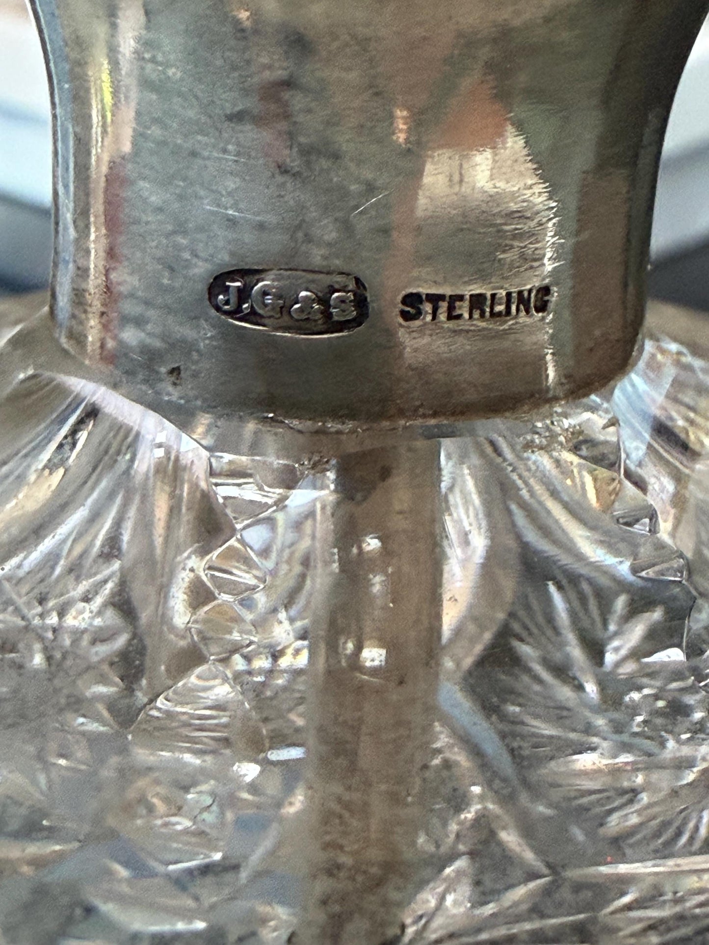 Antique Sterling Silver Crystal Vanity Set Edwardian Perfume Bottles Atomizer Cut Glass Dressing Table Set, 3