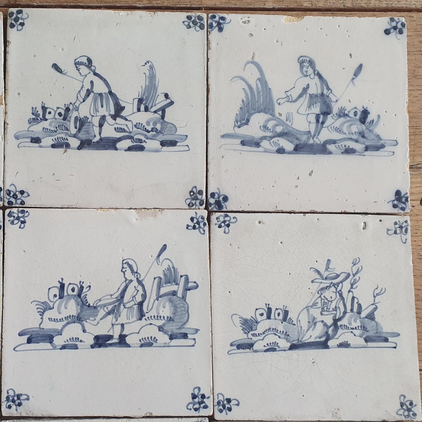 12 x Antique Delft Tiles, 18th Century Dutch Shepherd Scene landscapetile.