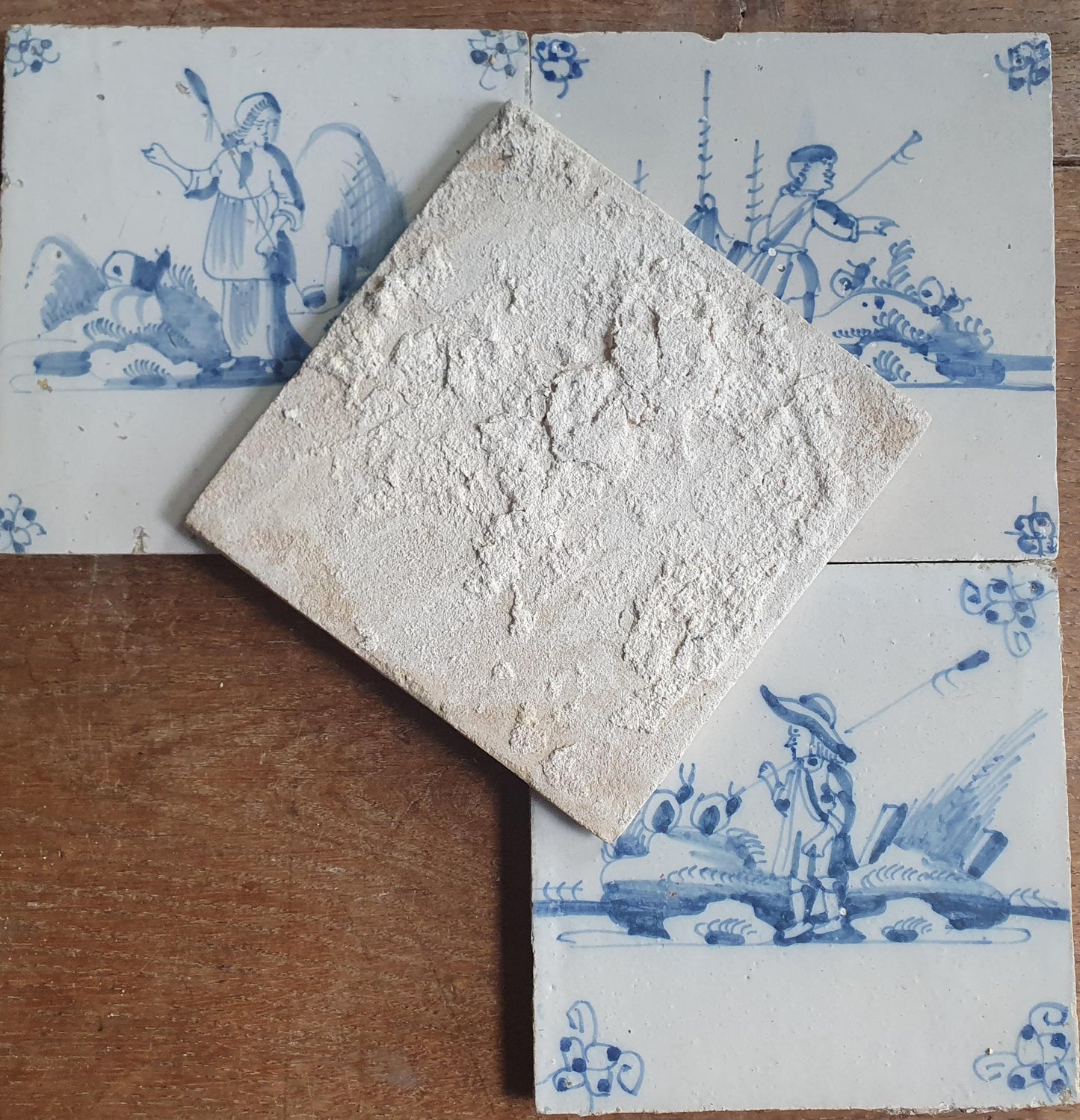 4 x Antique Delft Tiles, 18th Century Dutch Shepherd Scene landscapetile.