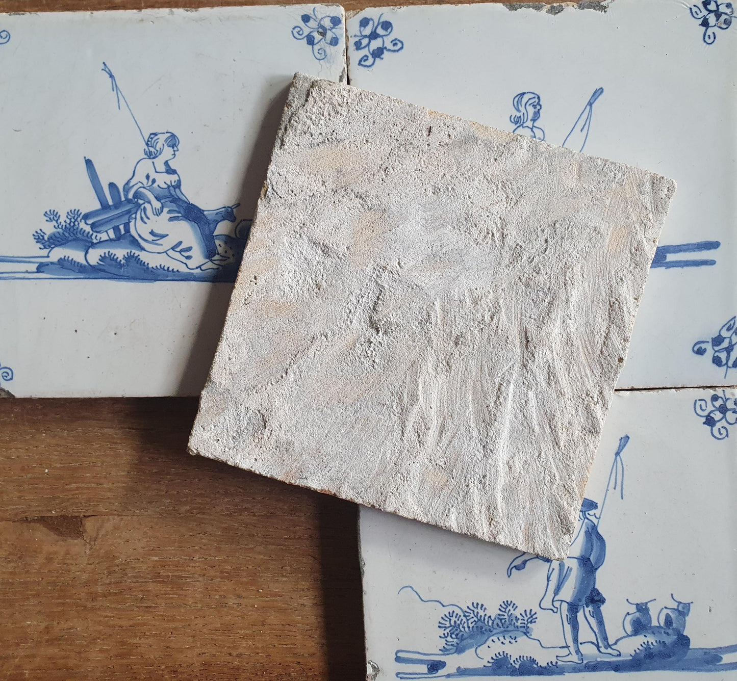 4 x Antique Delft Tiles, 18th Century Dutch Shepherd Scene landscapetile.