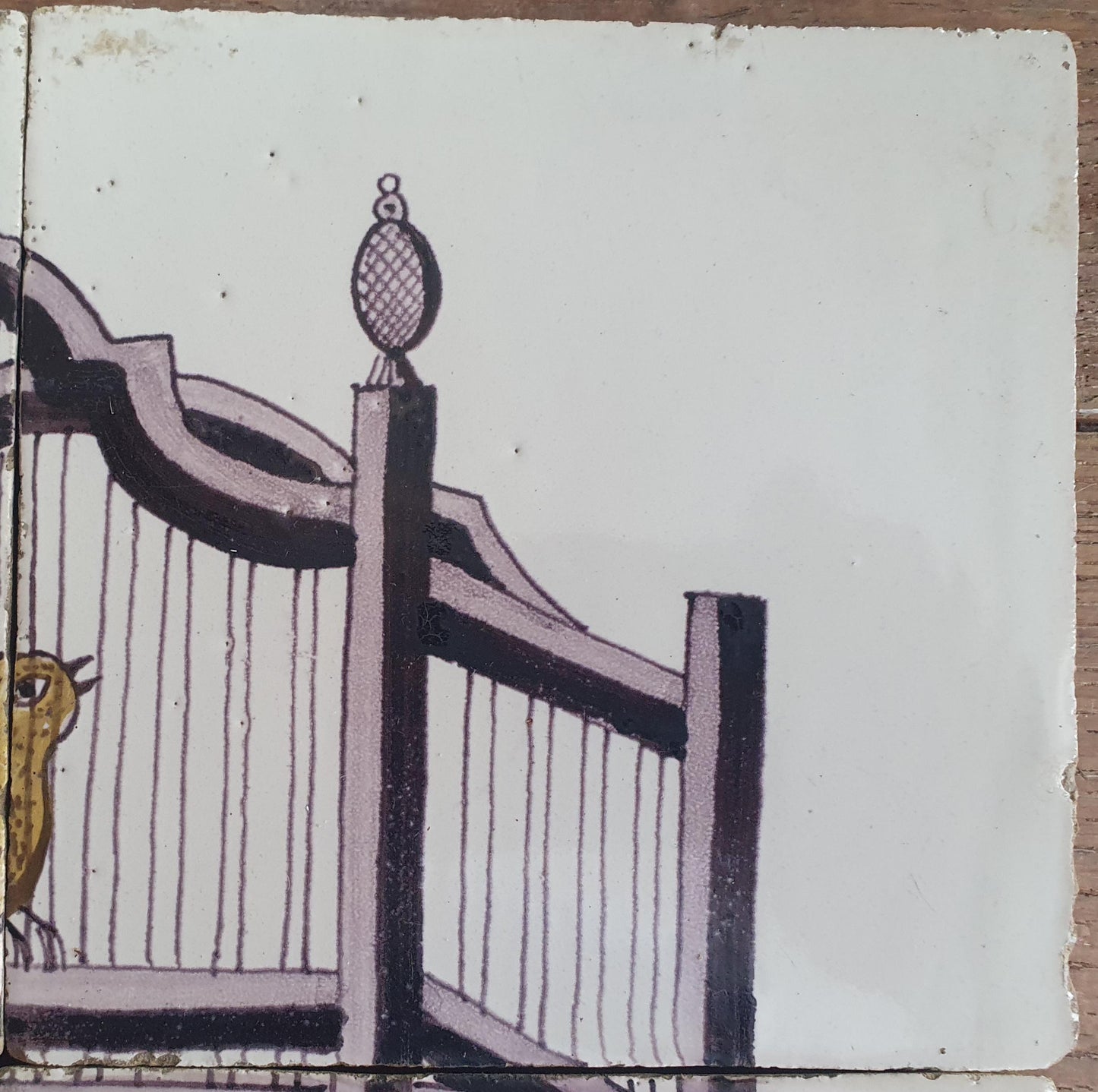 1 x Antique Delft Tiles, 19th Century Dutch tilepanel with canary and cage .