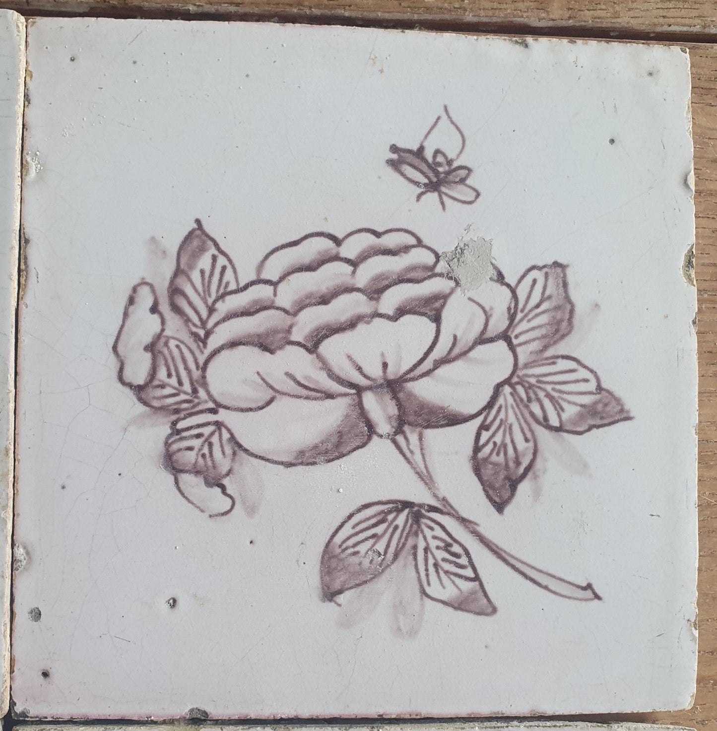6 x Antique Delft Tiles, 19th Century Dutch mangane flowers tiles planttile.