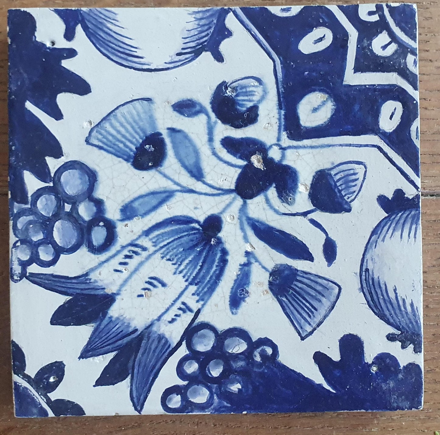4 x Antique Delft Ornament Tiles, 17th Century Dutch Wall Decor.