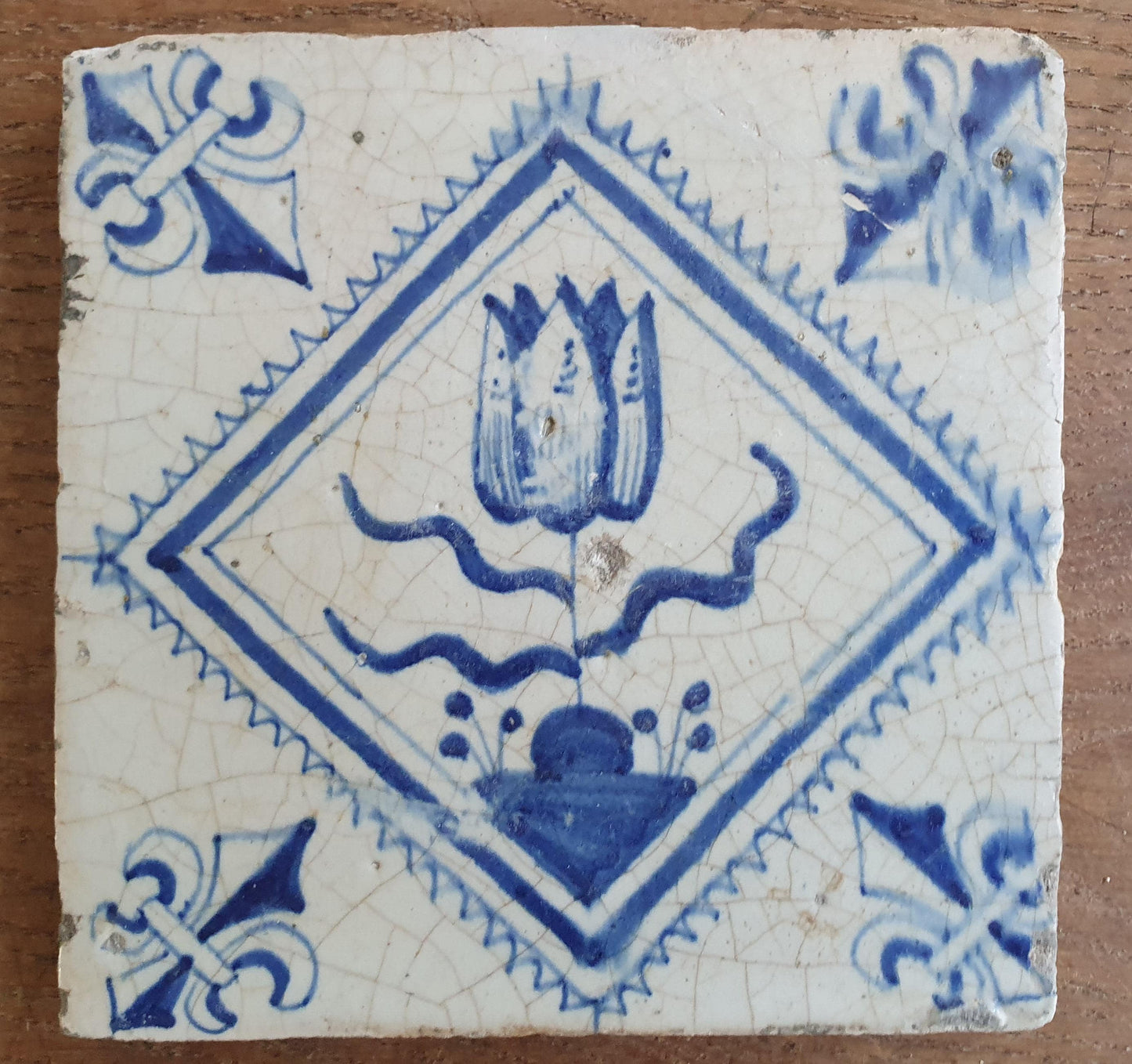 4 x Antique Delft Fruit Bowl Tiles, 17th Century Dutch Wall Decor.