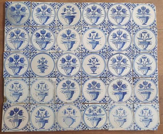 33 x Antique Delft flowers Tiles, 17th Century Dutch Wall Decor. planttile