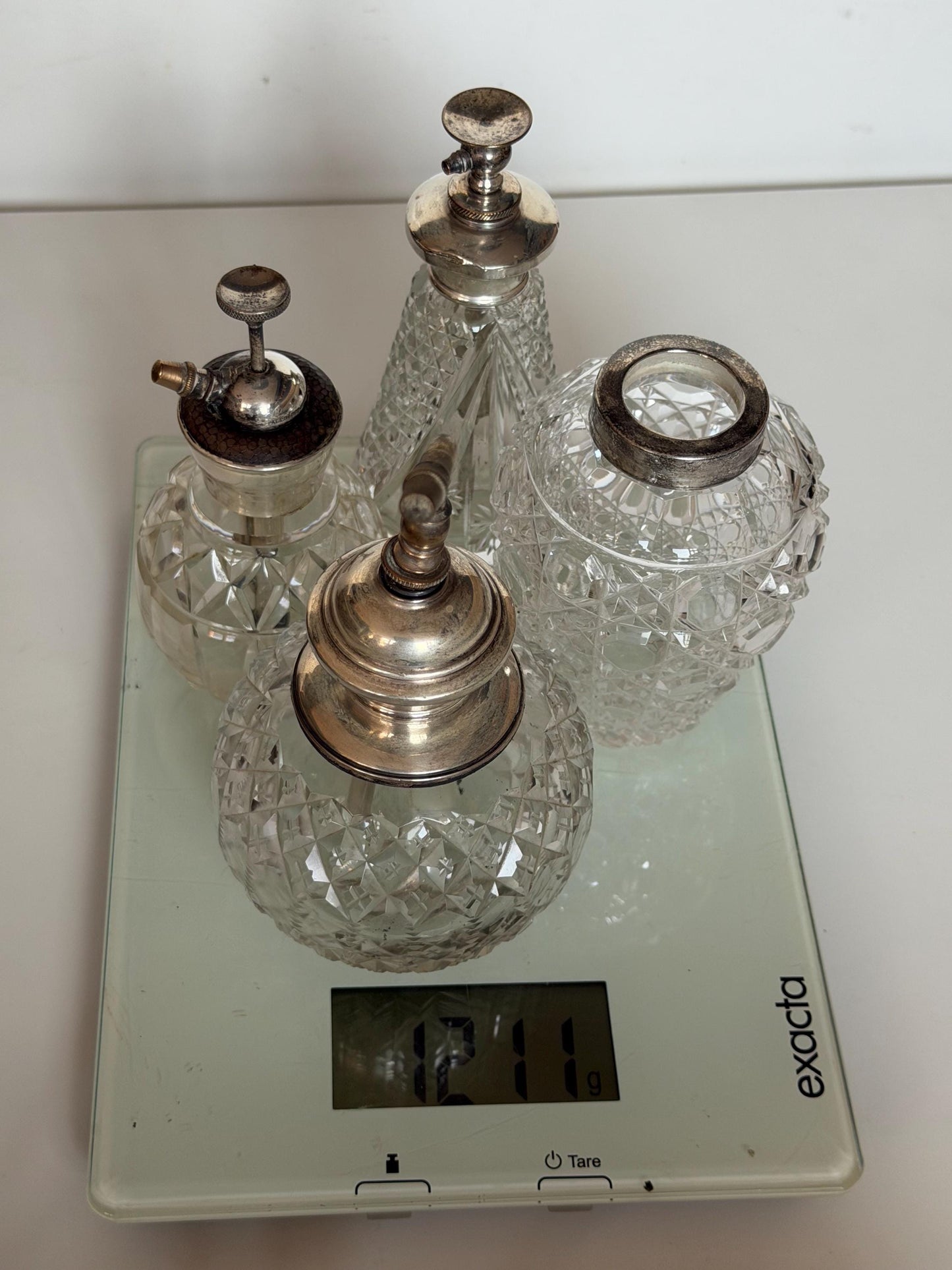 Antique Dressing Table Ensemble with Sterling Silver Mounted crystal