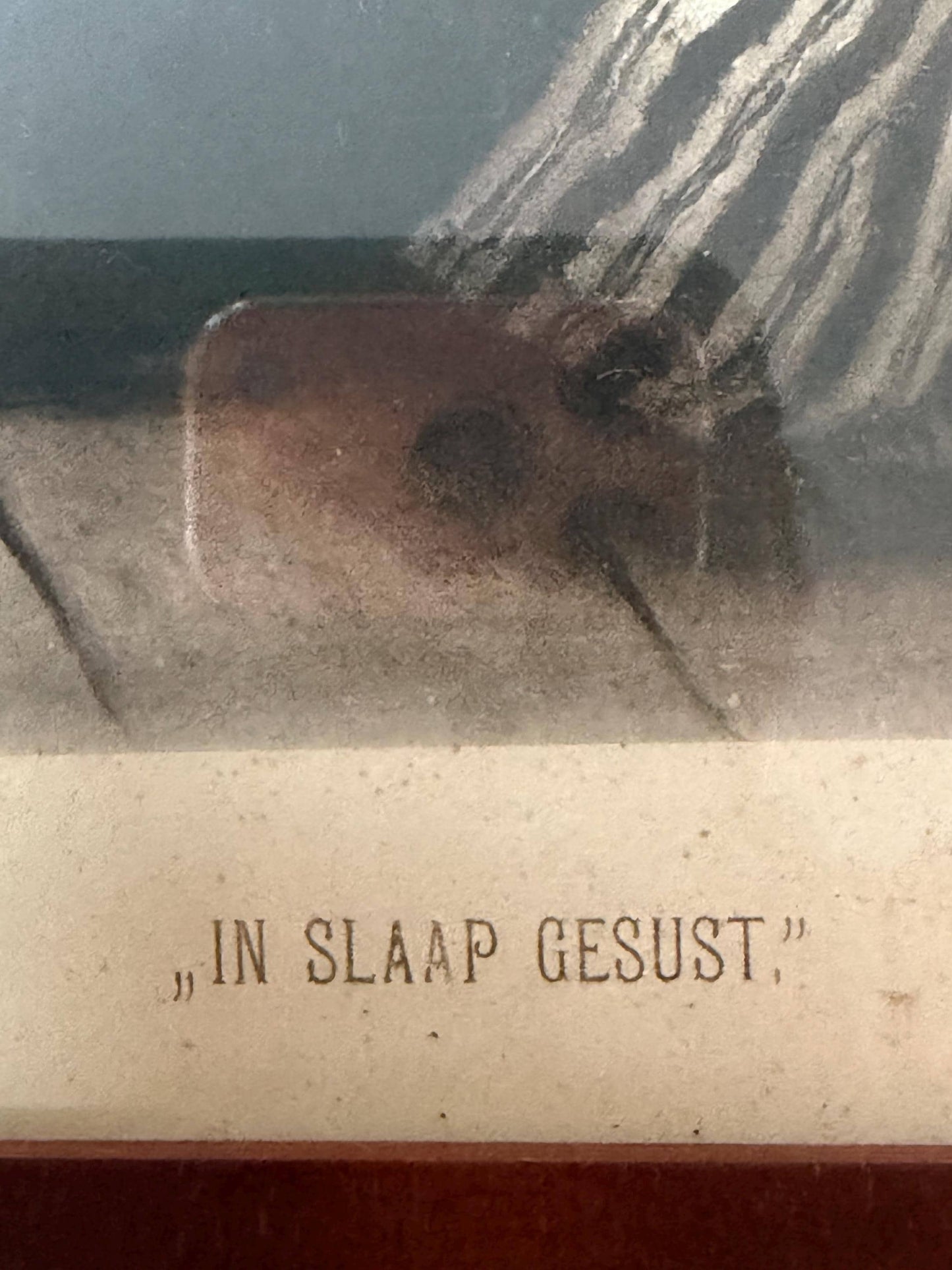 In slaap gesust’, amsterdam antique framed print with mother and child, ‘rocked to sleep’