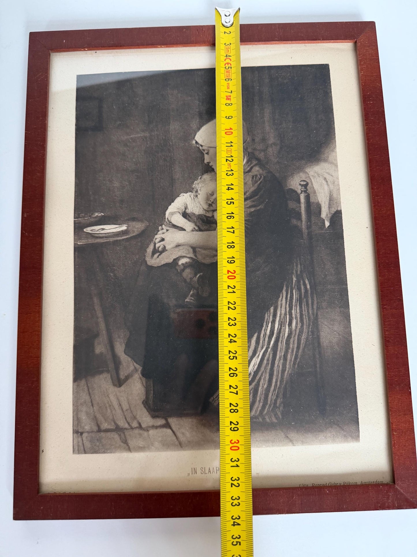 In slaap gesust’, amsterdam antique framed print with mother and child, ‘rocked to sleep’