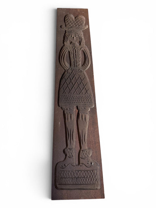 Speculaasplank, x Large Antique Dutch Wooden Speculaas Mold – Folk Art Cookie Board – Woman in Traditional Costume – Hand Carved Baking Mold