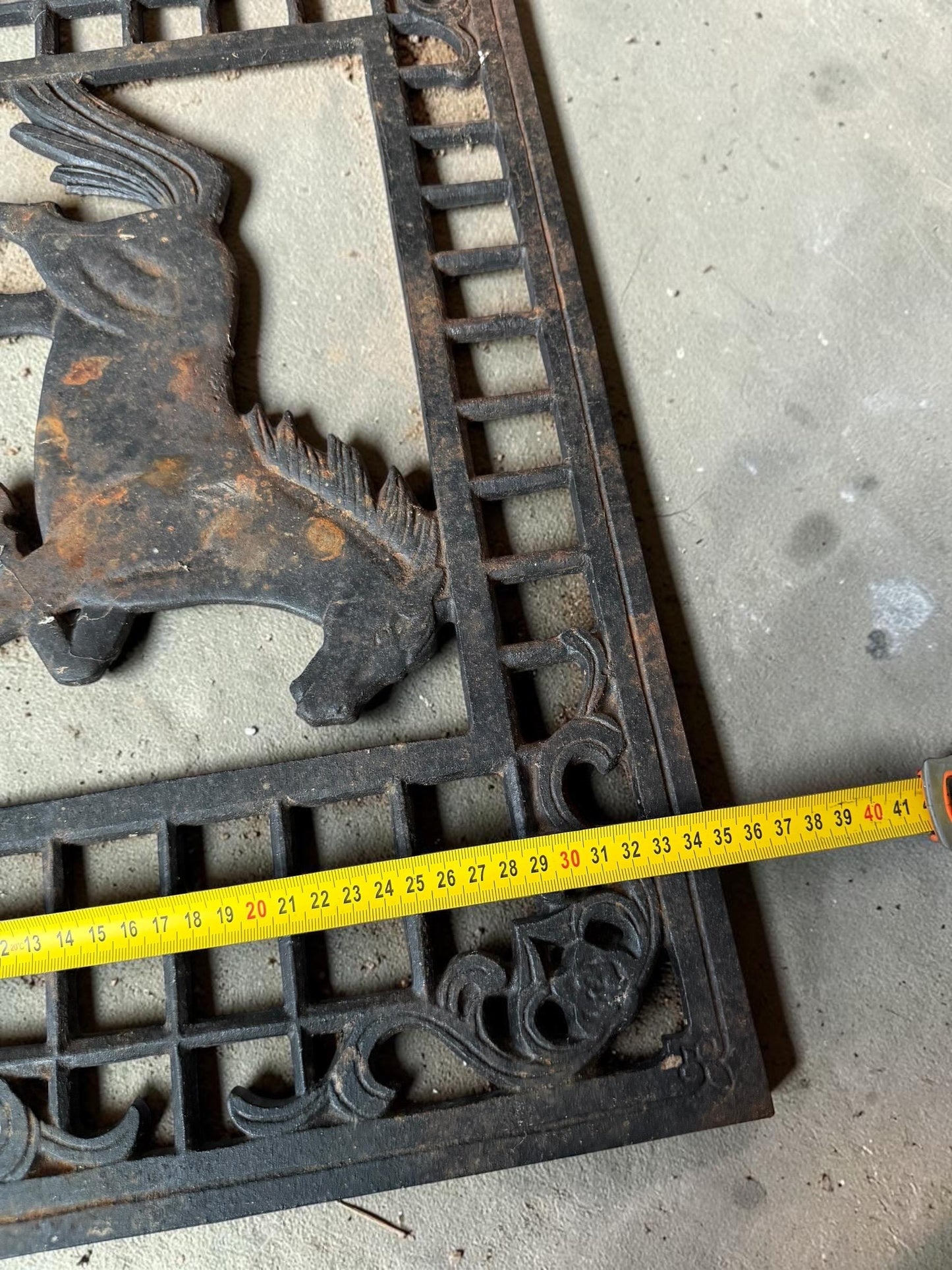 Antique Cast Iron Cellar Grate with Horse Motif, vintage salvage garden ornament