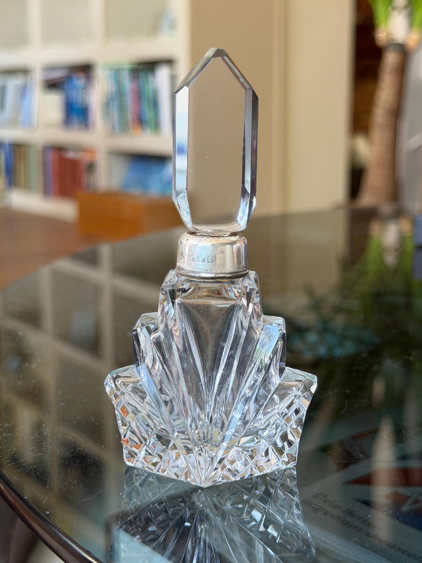Antique Sterling Silver Crystal Vanity Set Edwardian Perfume Bottles Cut Glass Dressing Table Set, 3