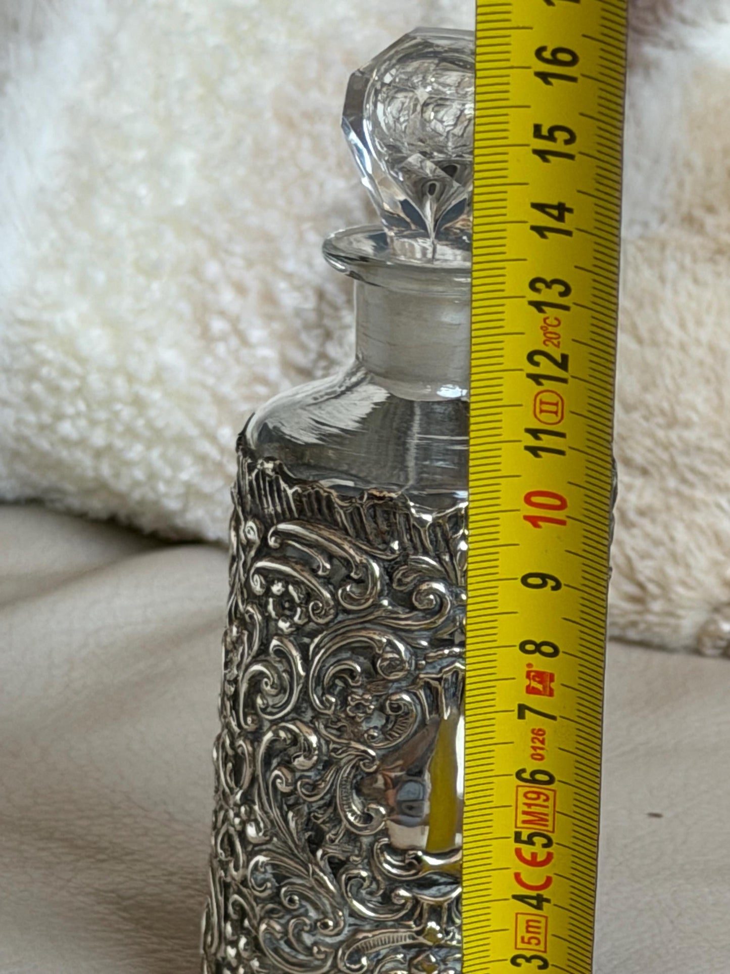 Antique Silver Crystal Edwardian Perfume Bottle Cut Glass Dressing table collectable