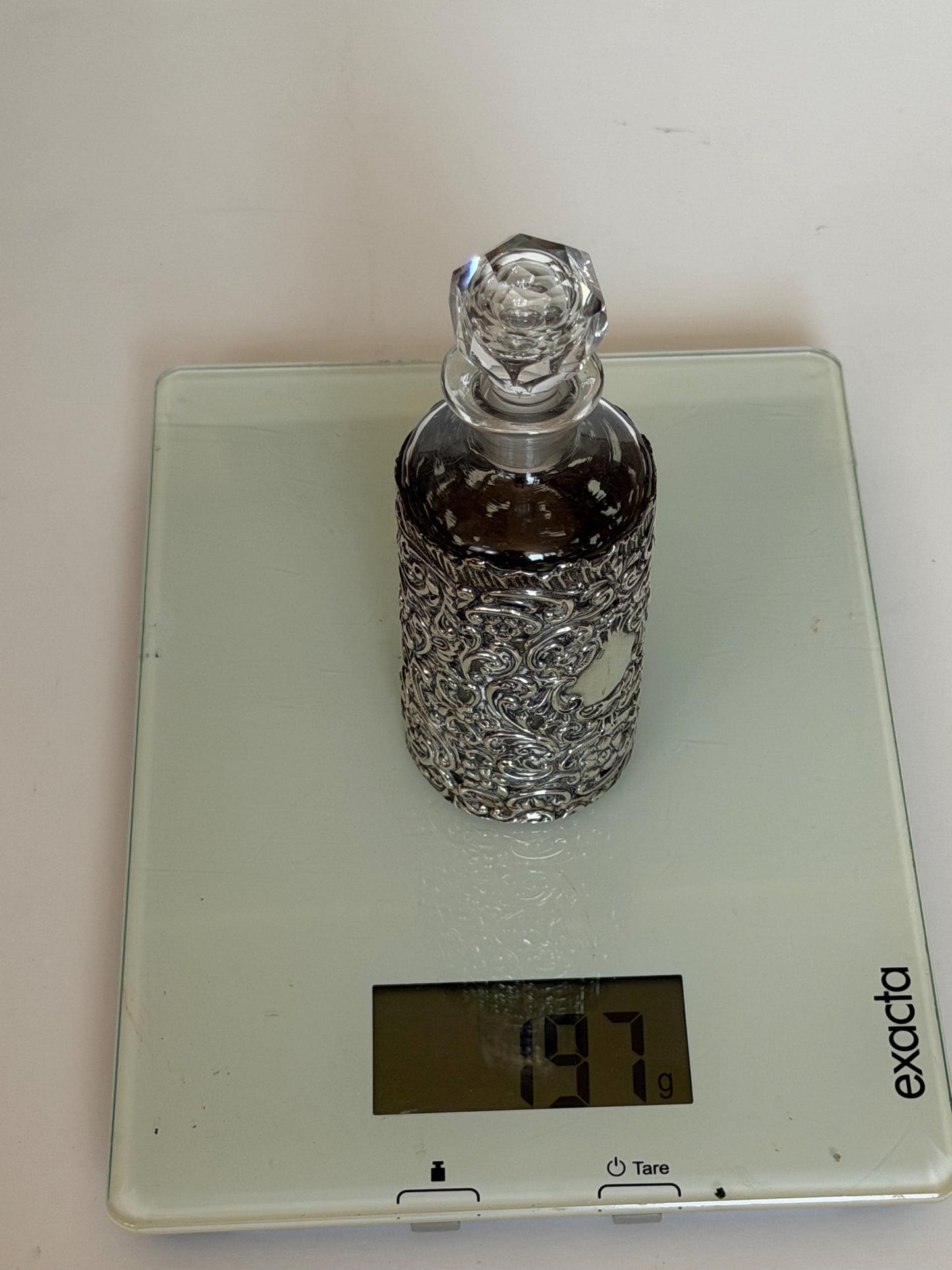 Antique Silver Crystal Edwardian Perfume Bottle Cut Glass Dressing table collectable