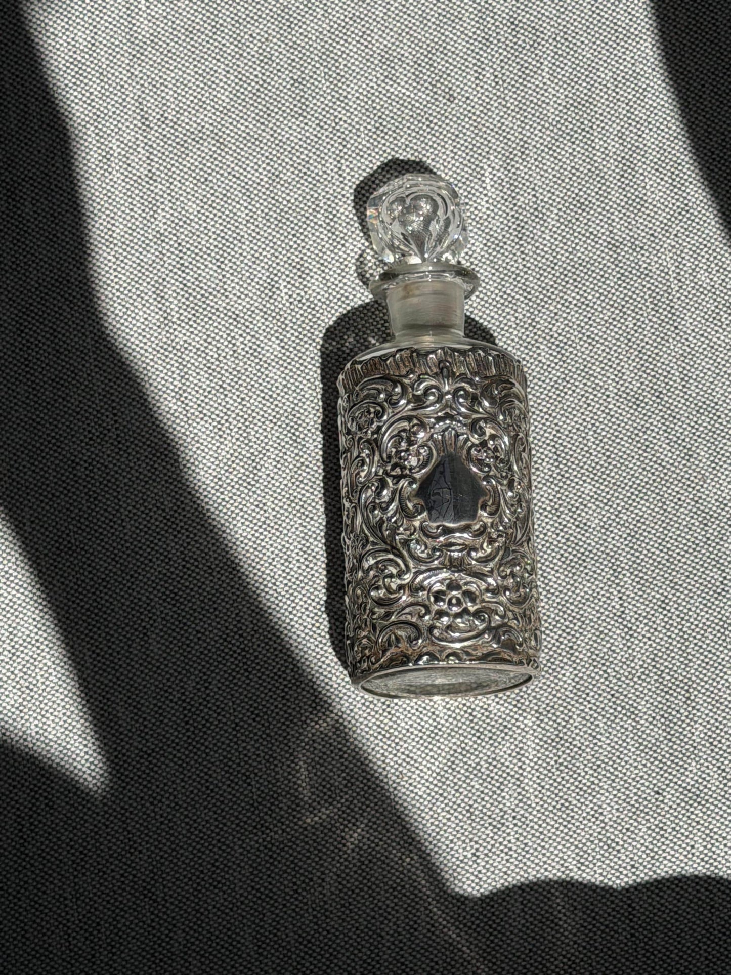 Antique Silver Crystal Edwardian Perfume Bottle Cut Glass Dressing table collectable