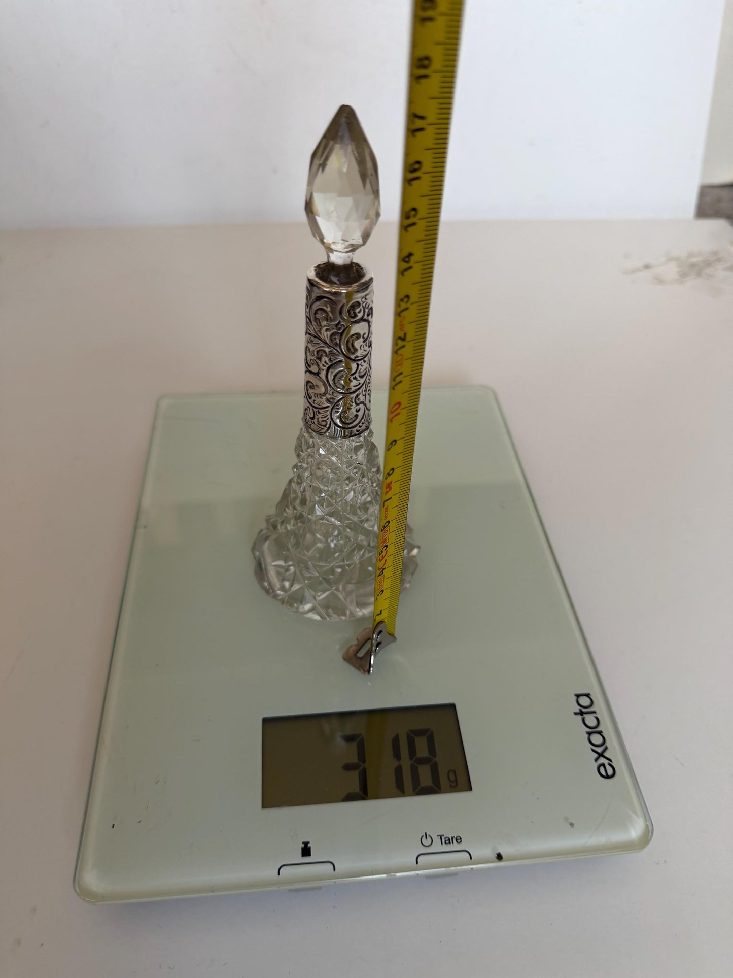 Antique Silver Crystal Edwardian Perfume Bottle Cut Glass Dressing table collectable