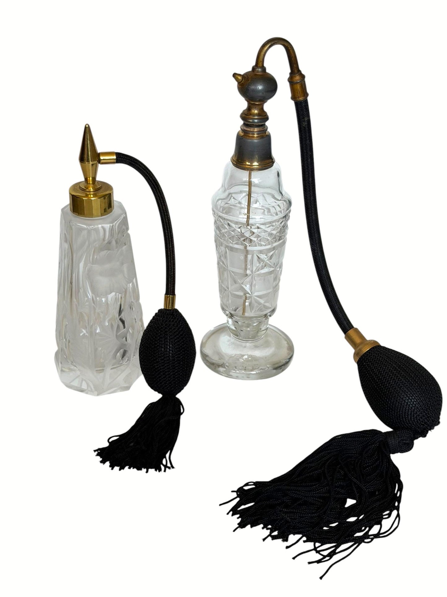2 vintage perfume bottles atomizers crystal