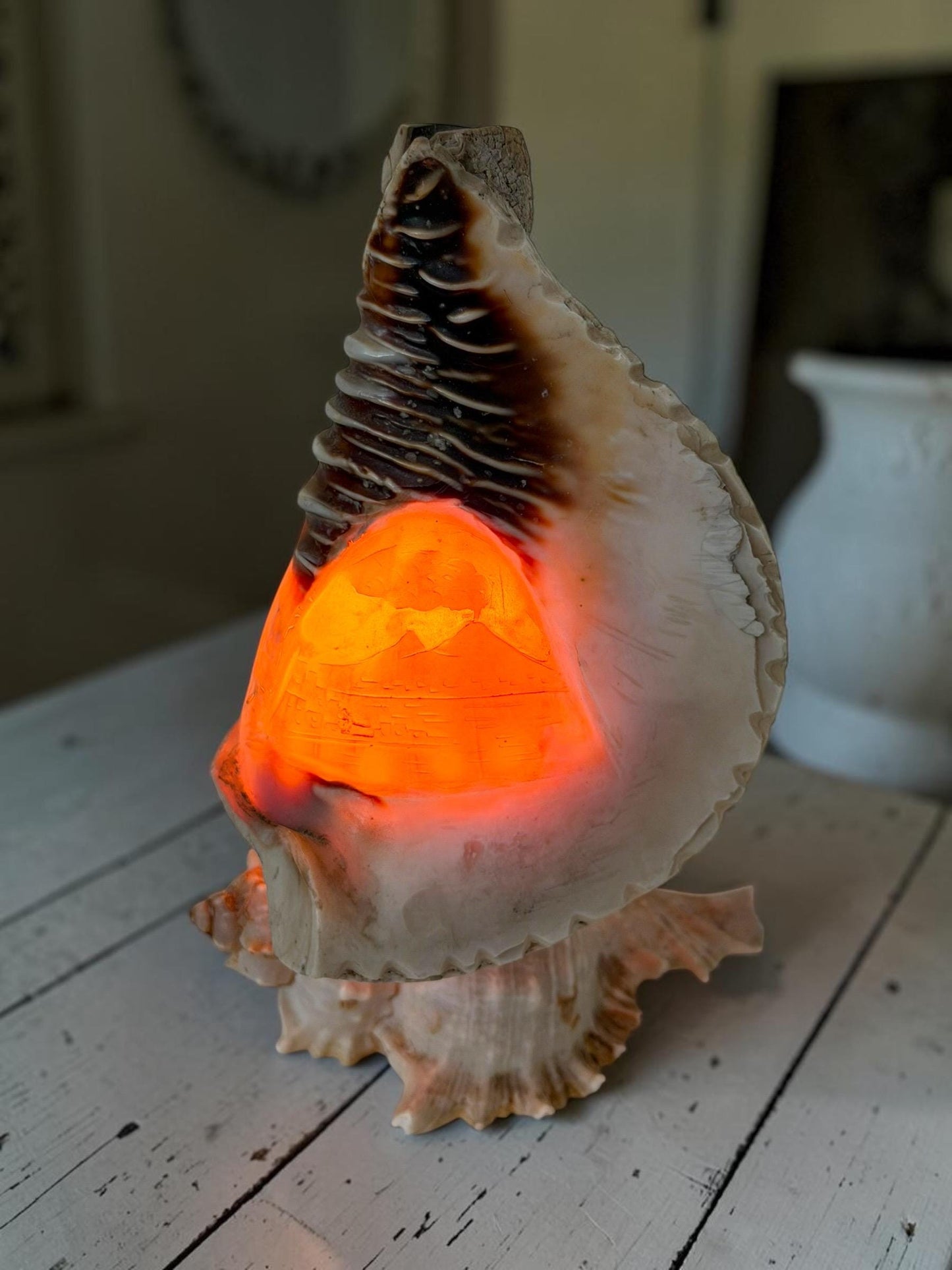 Schelplamp vintage camee lamp gestoken shell lamp