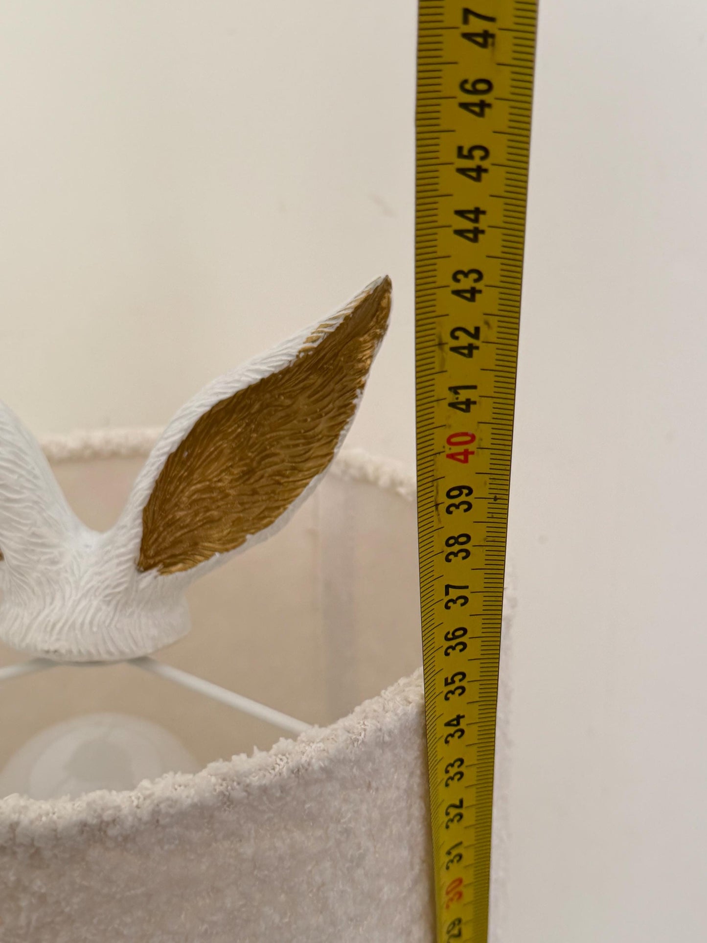 White Rabbit Table Lamp with Gold Ears, Nursery Decor hare, fluffy hood