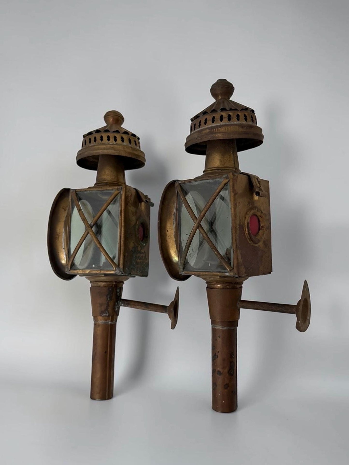 Pair of Antique English Copper Coach Lanterns