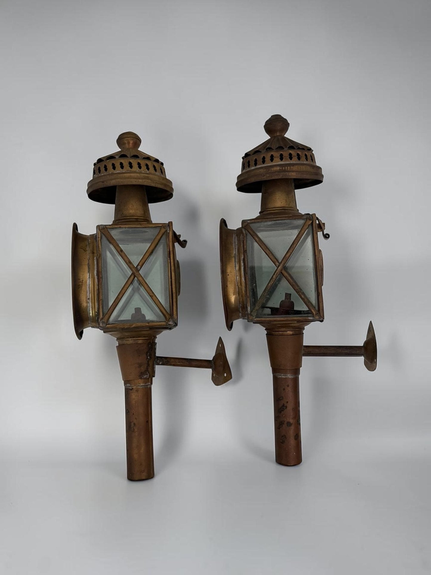 Pair of Antique English Copper Coach Lanterns