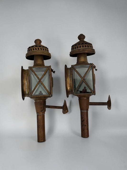 Pair of Antique English Copper Coach Lanterns
